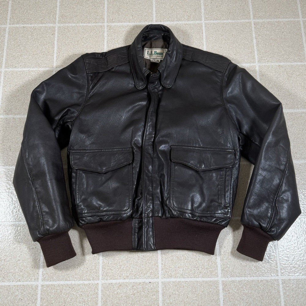 Vintage L.L.Bean Leather Bomber Jacket Goatskin Made USA Scovill Zipper Size 34